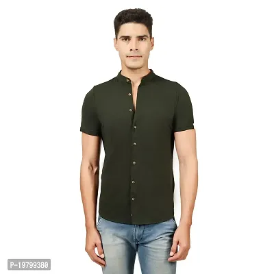 JUGAADOO Chinese Collar Casual Shirt for Man (Small, Olive)-thumb0