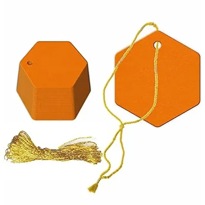 CVANU Hexagon Shape Creative Gift Tags Craft Paper with Golden String for Writable Tags, Party & Celebration Label Color-Pumpkin, Size(2.6inch X 2.3inch) (100pcs)