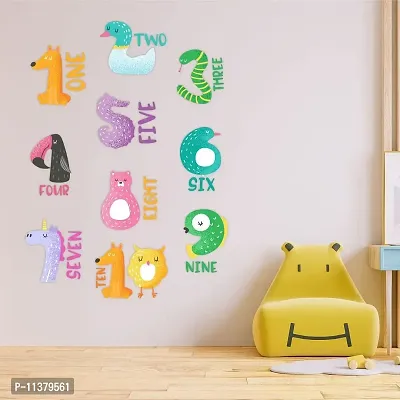 CVANU Numbers (1234) in Words with Funny Animals Vinyl Wall Sticker for Kids, Nursery School, Play School_Size(110cm X 80cm)_Multicolour-thumb2