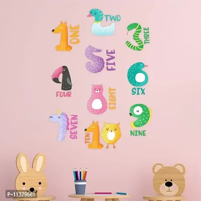 CVANU Numbers (1234) in Words with Funny Animals Vinyl Wall Sticker for Kids, Nursery School, Play School_Size(110cm X 80cm)_Multicolour-thumb4