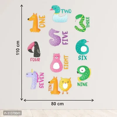 CVANU Numbers (1234) in Words with Funny Animals Vinyl Wall Sticker for Kids, Nursery School, Play School_Size(110cm X 80cm)_Multicolour-thumb5