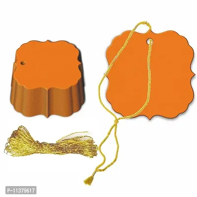 CVANU Stylish Handmade Blank Writable Tags Craft Paper with Golden String for Party-Celebrations, Gift Tag, Label Maker Color-Pumpkin, Size(2.3inch X 2.3inch) (50pcs)-thumb0