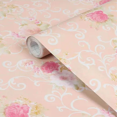 CVANU Pink Flower Waterproof Waist Line Wall Paper/Sticker Self Adhesive  Baseboard Vinyl Wallpaper 24x100inch (wooden_32)