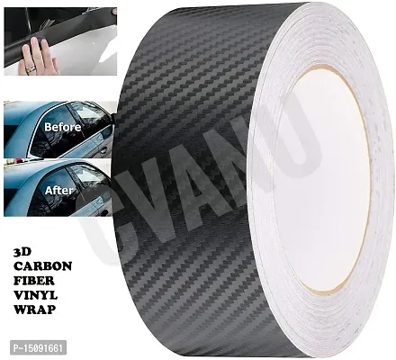 CVANU Carbon Fiber Car Wrap Film 3D Black Vinyl Automotive Wrap Film Car Door Sill Protector Bumper Protector Self-Adhesive Vinyl (Size 2inch X 75Feet)-thumb0