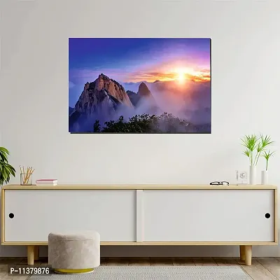 CVANU Mountain Corved Morning Fog Sunrise Background Landscape Unframed Canvas Painting Print Poster (27inch x 18inch) Nature Look-thumb4