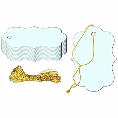 CVANU Multi Stylish Handmade Gift Tag Colorful Blank Labels Message Note Craft Paper with Golden Strings, Price Hang Tag for Wedding Party Events 50pcs- Sequoia Color (1.95inch x 2.75inch)