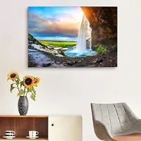 CVANU Waterfall During Sunset Background Unframed Canvas Painting Print Landscape Poster (27inch x 18inch) Nature Look-thumb1