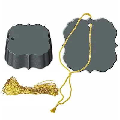 CVANU Stylish Handmade Blank Writable Tags Craft Paper with Golden String for Party-Celebrations, Gift Tag, Label Maker Color-Basalt, Size(2.3inch X 2.3inch) (200pcs)