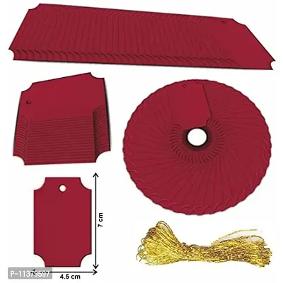 CVANU Creative Craft Paper with Golden String Writable Blank Gift Tags for Thanksgiving, Party & Celebration Color-Guardsman Red, Size(7cm X 4.5cm) (100pcs)-thumb5
