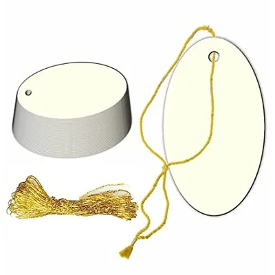 CVANU Oval Shape Craft Paper with Golden String Writable Gift Tags for Thanksgiving, Party & Celebration Color-China White, Size(7cm X 4cm) (400pcs)