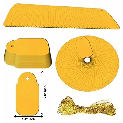 CVANU Rectangular Shape Handmade Tags Craft Paper with Golden String for Writable Tags, Party & Celebration Label Color-Indian Yellow, Size(2.6inch X 1.4inch) (50pcs)
