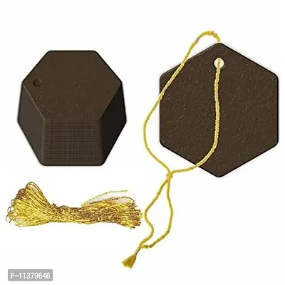CVANU Hexagon Shape Creative Gift Tags Craft Paper with Golden String for Writable Tags, Party & Celebration Label Color-Seal, Size(2.6inch X 2.3inch) (50pcs)-thumb0