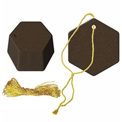 CVANU Hexagon Shape Creative Gift Tags Craft Paper with Golden String for Writable Tags, Party & Celebration Label Color-Seal, Size(2.6inch X 2.3inch) (50pcs)