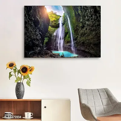 CVANU Beautiful Tallest Waterfall Look Background Unframed Canvas Painting Print Landscape Poster (27inch x 18inch) Nature Look-thumb2