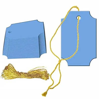 CVANU Creative Craft Paper with Golden String Writable Blank Gift Tags for Thanksgiving, Party & Celebration Color-Azure, Size(7cm X 4.5cm) (50pcs)