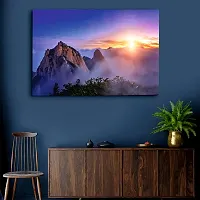 CVANU Mountain Corved Morning Fog Sunrise Background Landscape Unframed Canvas Painting Print Poster (27inch x 18inch) Nature Look-thumb2