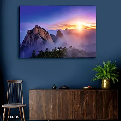 CVANU Mountain Corved Morning Fog Sunrise Background Landscape Unframed Canvas Painting Print Poster (27inch x 18inch) Nature Look-thumb3