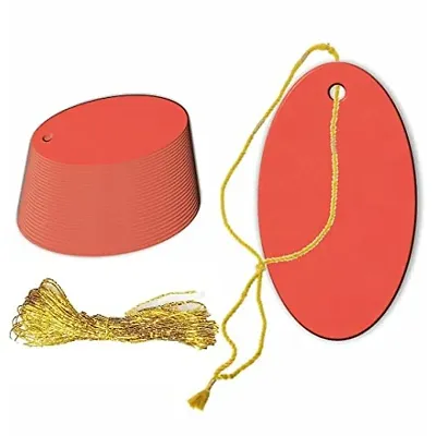 CVANU Oval Shape Craft Paper with Golden String Writable Gift Tags for Thanksgiving, Party & Celebration Color-Coral, Size(7cm X 4cm) (300pcs)
