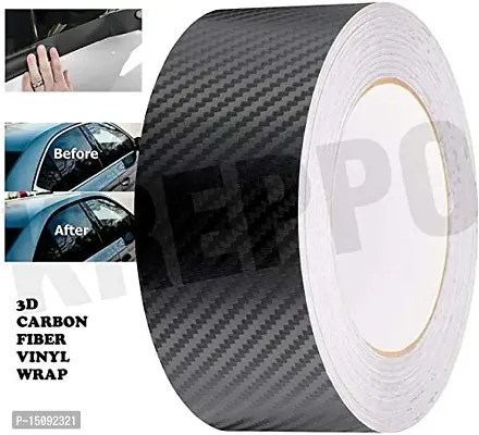 KREEPO Carbon Fiber Car Wrap Film 3D Black Vinyl Automotive Wrap Film Car Door Sill Protector Bumper Protector Self-Adhesive Vinyl (Size 2inch X 100Feet)-thumb0