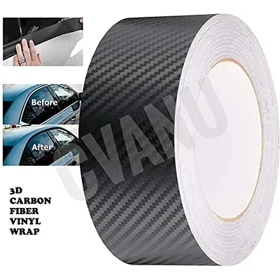 CVANU Carbon Fiber Car Wrap Film 3D Black Vinyl Automotive Wrap Film Car Door Sill Protector Bumper Protector Self-Adhesive Vinyl (Size 2inch X 75Feet)