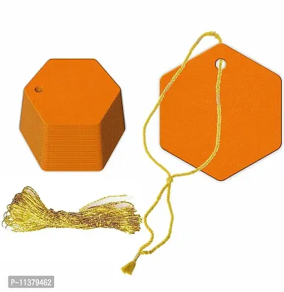 CVANU Hexagon Shape Creative Gift Tags Craft Paper with Golden String for Writable Tags, Party & Celebration Label Color-Pumpkin, Size(2.6inch X 2.3inch) (100pcs)-thumb0