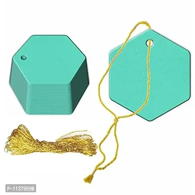 CVANU Hexagon Shape Creative Gift Tags Craft Paper with Golden String for Writable Tags, Party & Celebration Label Color-Caribbean Blue, Size(2.6inch X 2.3inch) (300pcs)-thumb0