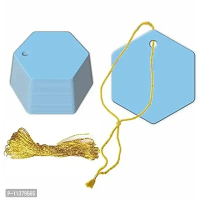 CVANU Hexagon Shape Creative Gift Tags Craft Paper with Golden String for Writable Tags, Party & Celebration Label Color-Azure, Size(2.6inch X 2.3inch) (100pcs)-thumb0
