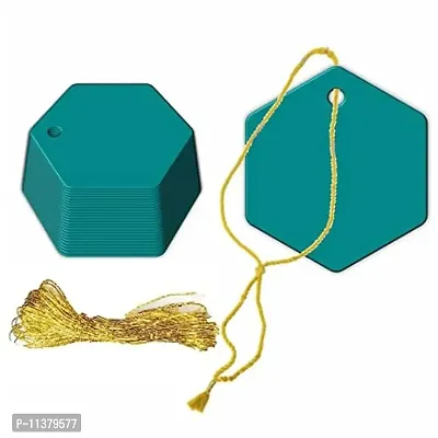 CVANU Hexagon Shape Creative Gift Tags Craft Paper with Golden String for Writable Tags, Party & Celebration Label Color-Atoll, Size(2.6inch X 2.3inch) (200pcs)-thumb0