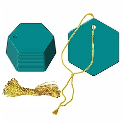 CVANU Hexagon Shape Creative Gift Tags Craft Paper with Golden String for Writable Tags, Party & Celebration Label Color-Atoll, Size(2.6inch X 2.3inch) (200pcs)