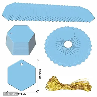 CVANU Hexagon Shape Creative Gift Tags Craft Paper with Golden String for Writable Tags, Party & Celebration Label Color-Azure, Size(2.6inch X 2.3inch) (100pcs)-thumb5