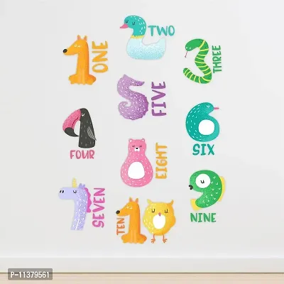 CVANU Numbers (1234) in Words with Funny Animals Vinyl Wall Sticker for Kids, Nursery School, Play School_Size(110cm X 80cm)_Multicolour-thumb0