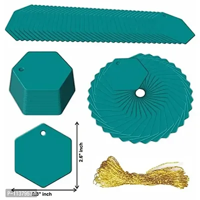 CVANU Hexagon Shape Creative Gift Tags Craft Paper with Golden String for Writable Tags, Party & Celebration Label Color-Atoll, Size(2.6inch X 2.3inch) (200pcs)-thumb5