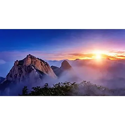 CVANU Mountain Corved Morning Fog Sunrise Background Landscape Unframed Canvas Painting Print Poster (27inch x 18inch) Nature Look