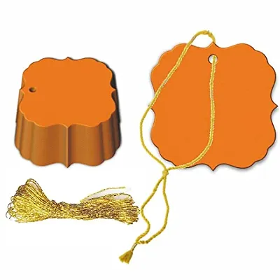 CVANU Stylish Handmade Blank Writable Tags Craft Paper with Golden String for Party-Celebrations, Gift Tag, Label Maker Color-Pumpkin, Size(2.3inch X 2.3inch) (50pcs)