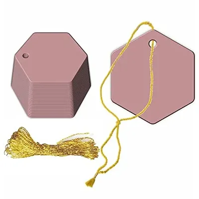 CVANU Hexagon Shape Creative Gift Tags Craft Paper with Golden String for Writable Tags, Party & Celebration Label Color-Rosebud, Size(2.6inch X 2.3inch) (200pcs)