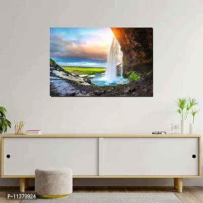 CVANU Waterfall During Sunset Background Unframed Canvas Painting Print Landscape Poster (27inch x 18inch) Nature Look-thumb4