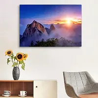 CVANU Mountain Corved Morning Fog Sunrise Background Landscape Unframed Canvas Painting Print Poster (27inch x 18inch) Nature Look-thumb1