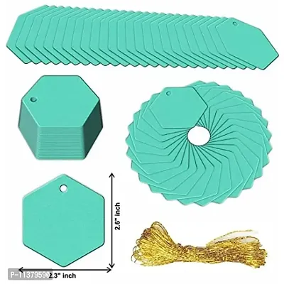 CVANU Hexagon Shape Creative Gift Tags Craft Paper with Golden String for Writable Tags, Party & Celebration Label Color-Caribbean Blue, Size(2.6inch X 2.3inch) (300pcs)-thumb5