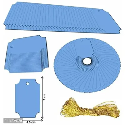 CVANU Creative Craft Paper with Golden String Writable Blank Gift Tags for Thanksgiving, Party & Celebration Color-Azure, Size(7cm X 4.5cm) (50pcs)-thumb5