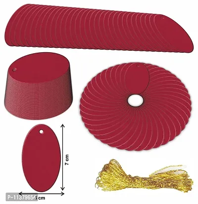 CVANU Oval Shape Craft Paper with Golden String Writable Gift Tags for Thanksgiving, Party & Celebration Color-Guardsman Red, Size(7cm X 4cm) (50pcs)-thumb5