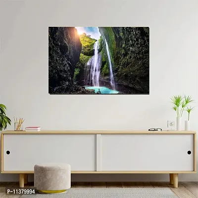 CVANU Beautiful Tallest Waterfall Look Background Unframed Canvas Painting Print Landscape Poster (27inch x 18inch) Nature Look-thumb3