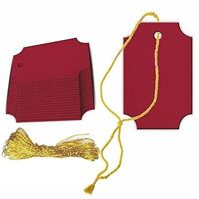CVANU Creative Craft Paper with Golden String Writable Blank Gift Tags for Thanksgiving, Party & Celebration Color-Guardsman Red, Size(7cm X 4.5cm) (100pcs)