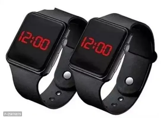 Stylish Black Rubber Digital Watch For Men Pack Of 2-thumb0