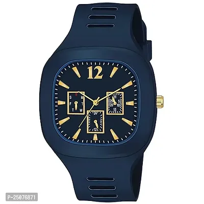 Stylish Navy Blue Rubber Analog Watch For Men-thumb0