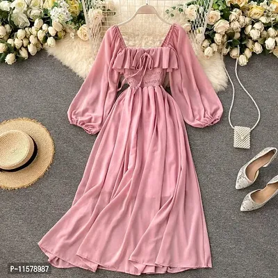Stylish Pink Chiffon Dress For Women-thumb0