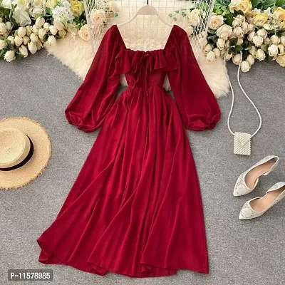 Stylish Red Chiffon Dress For Women