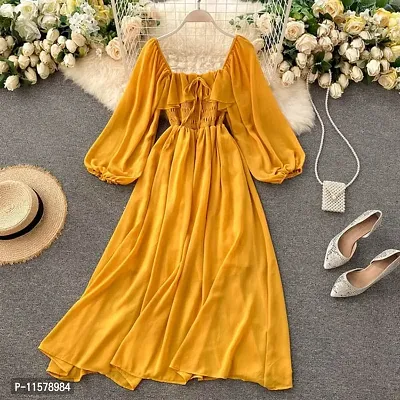 Stylish Yellow Chiffon Dress For Women-thumb0