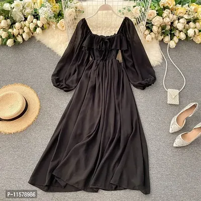 Stylish Black Chiffon Dress For Women-thumb0