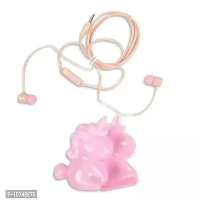 Partywala Unicorn Ear Phone Set (Pink), 3.5Mm Stereo Wired Earphones with Mic for Calling