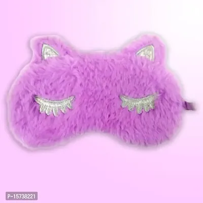 Partywala Cute Cartoon Design Fur Sleeping Eye Mask (Purple)-thumb0